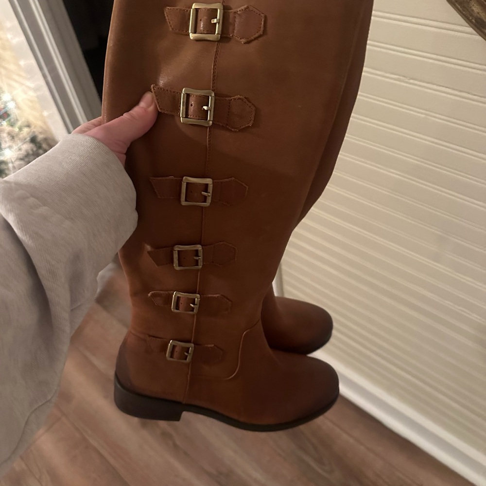 Women's Tall Buckle Riding Boots - Cognac - Picture 1 of 4
